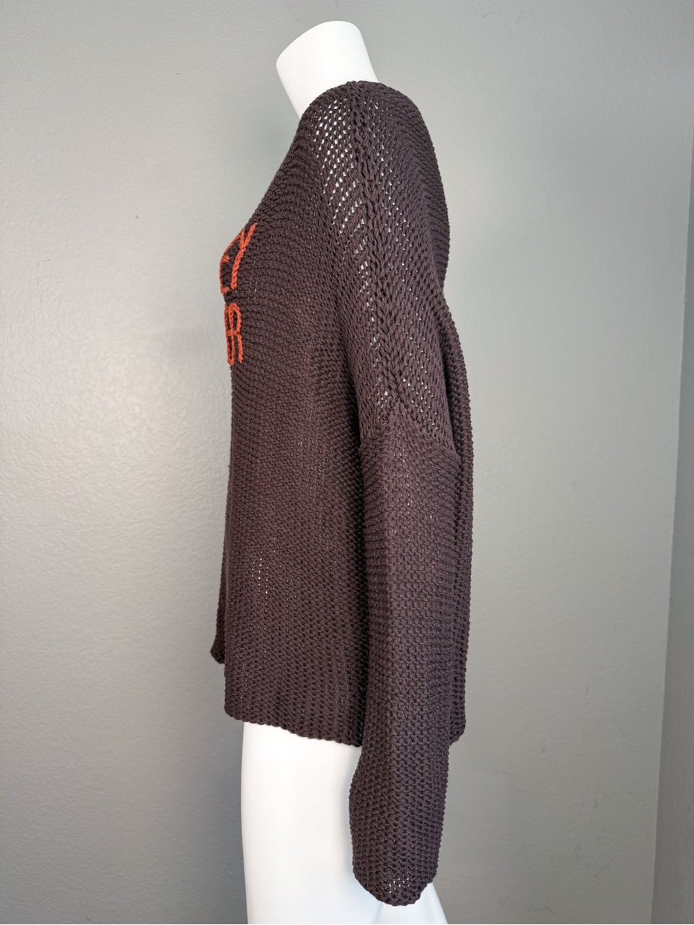 Wooden Ships Whiskey Weather Open Knit Oversized Sweater Brown Orange - Picture 4 of 7